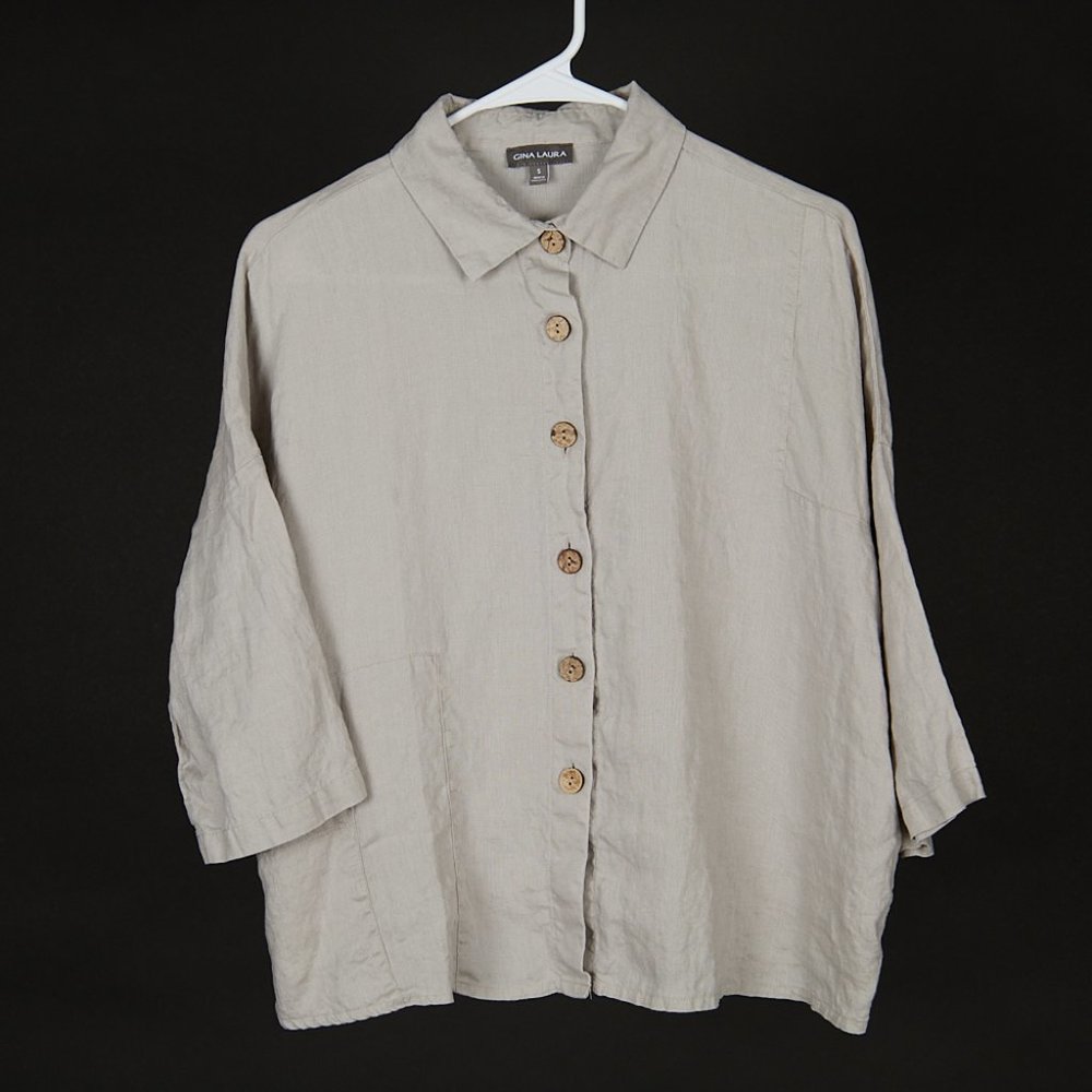Gina Laura Lagenlook Button Front Linen Top Women's Small